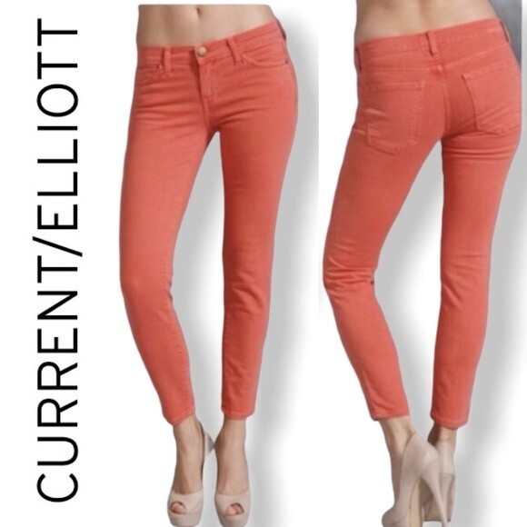 Current Elliott The Stiletto Faded Wagon Coral Red Jeans Skinny Ankle Crop 26 - Picture 1 of 15